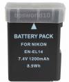 Battery for Nikon EN-EL14 D3100 D3200 D5100 D5200 P7000 P7100 P7700 D3300